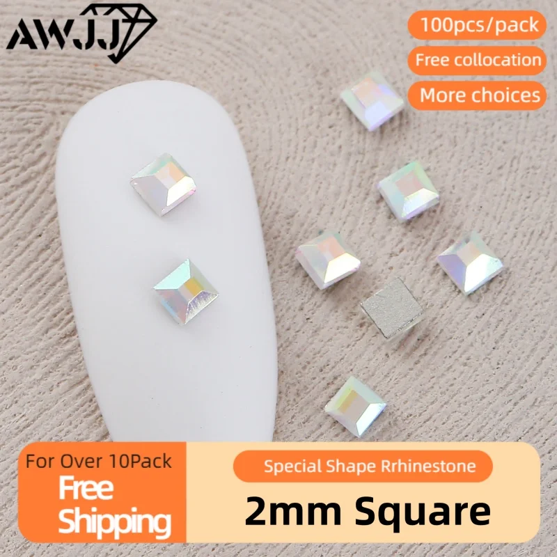 100pcs/Pack 2mm Square Multi - shaped Manicure Self-Adhesive Nail Art Rhinestone materials: Add a Touch of Glamour to Your Nails