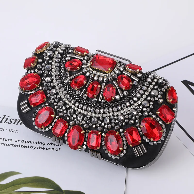 Luxury Handmade Red Green Beaded Ladies Gem Clutch Handbag Women Clutches For Woman Party Wedding Evening Hand Bag