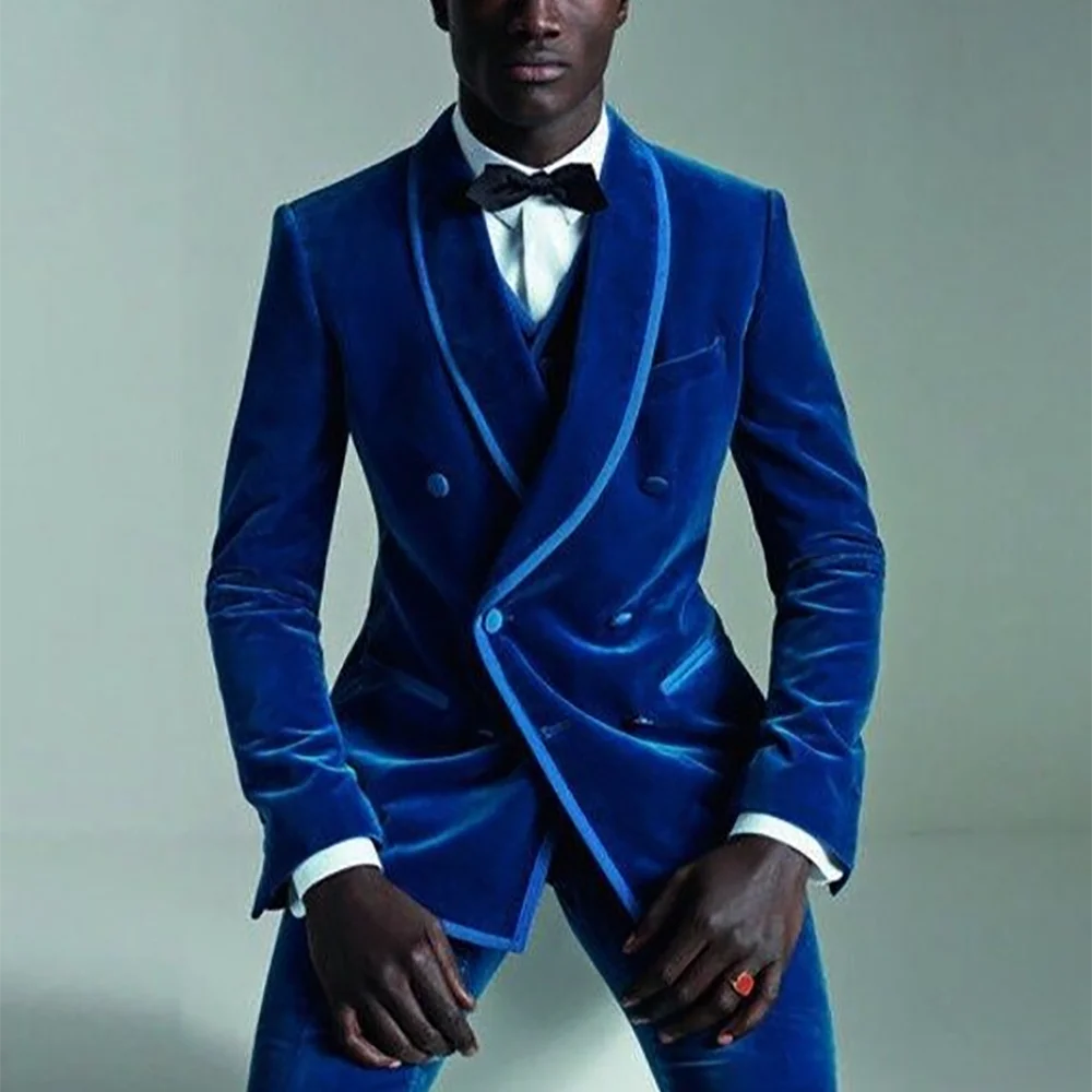 

Exquisite Velvet Suit For Men Elegant Groom Shawl Lapel Double Breasted Wedding Set Banquet Prom Business Formal Clothes Outfit