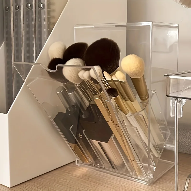 

Stylish transparent acrylic makeup brush holder - adjustable dresser storage box with compartment