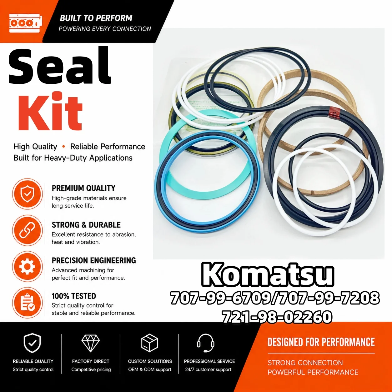707-99-67090 707-99-72080 721-98-02260 for Komatsu PC300-8/PC300/350/360-7/8/PC300-7EO Excavator Boom Bucket Cylinder Seal Kit