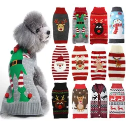 Christmas Dog Clothes Winter Dog Sweater Knitted Warm Coat Pet Clothing for Small Medium Dogs Costume Striped Print Dog Pullover