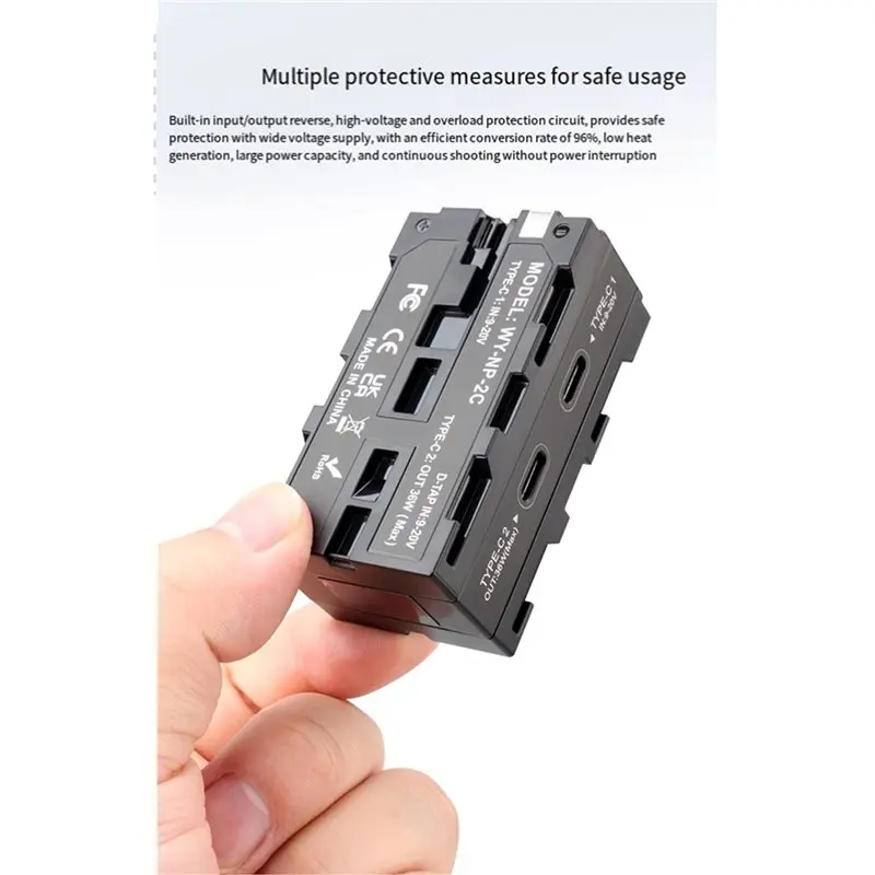 DTB7 NP-F Double-Sided Dummy Battery for LED Light Monitor External V-Port Power Supply Type-C Input 8A Output