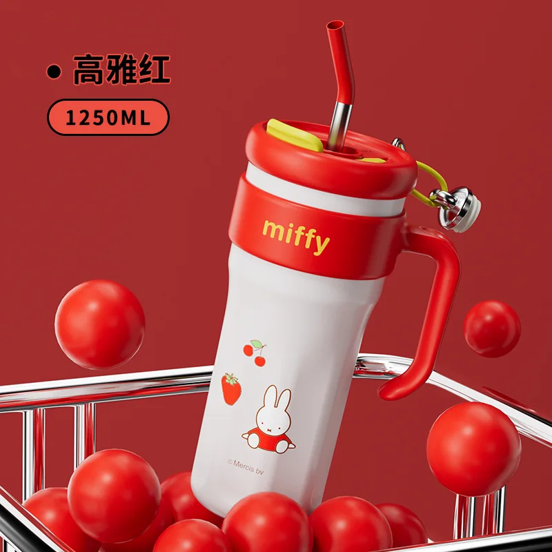 Kubek termiczny Miffy o pojemności 1250 ml, izolowany, kawaii, z motywem kreskówkowym, o dużej pojemności, przenośny, długotrwały termos do użytku na zewnątrz.