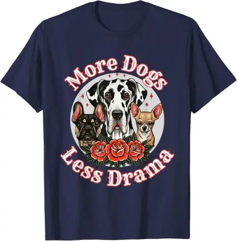 Mehr Hunde, weniger Drama – Great Dane, Frenchie, Chihuahua T-Shirt – Y2K Haustierliebhaber Grafik-Bekleidung – Personalisiertes Streetwear Spruch-T-Shirt – Detail 13