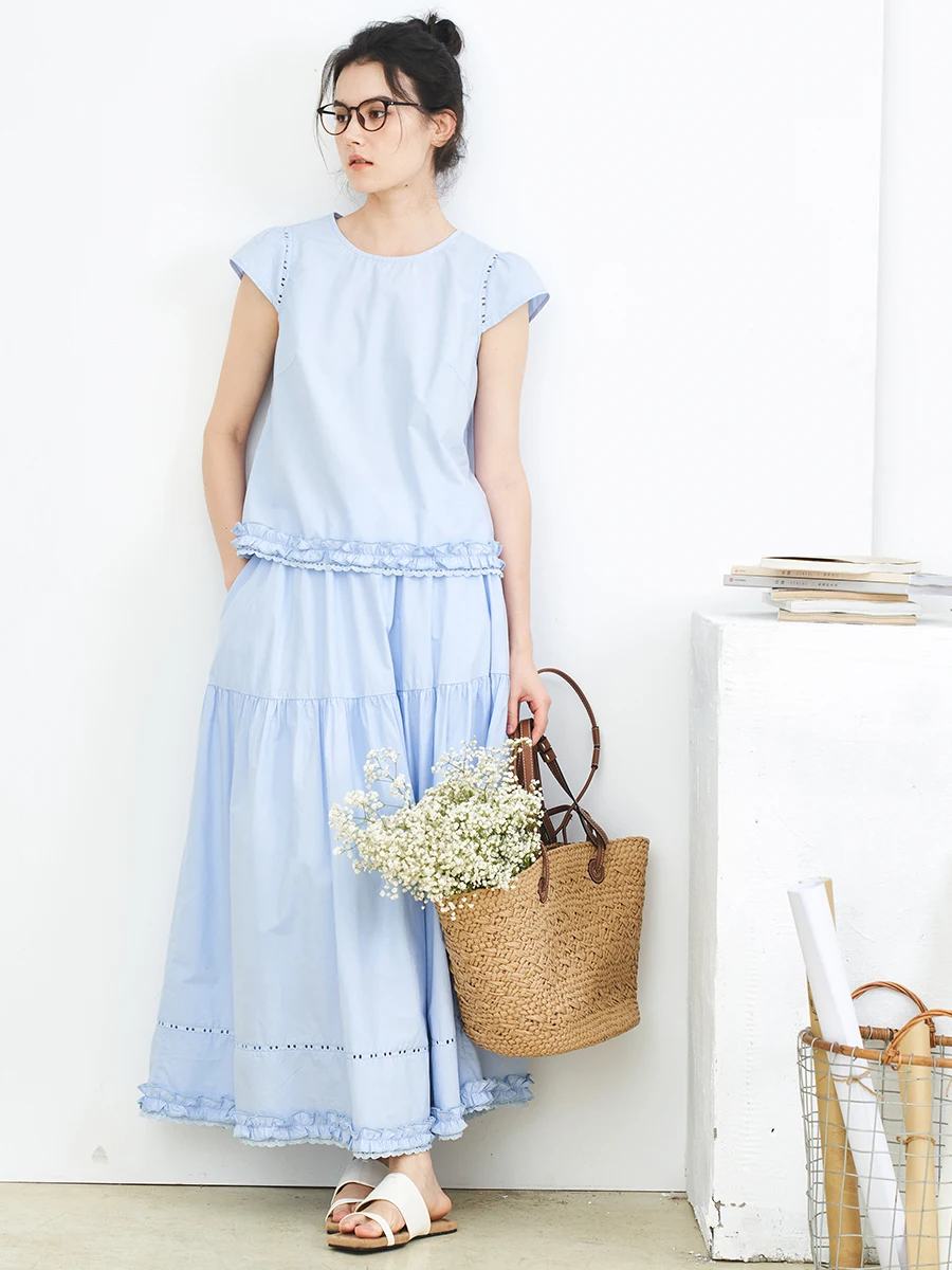 

Zimode High Quali Embroidered Patchwork Anti-Aging Set Summer 25 f Skirt Top Heavyweight Faionable Cotton Blend