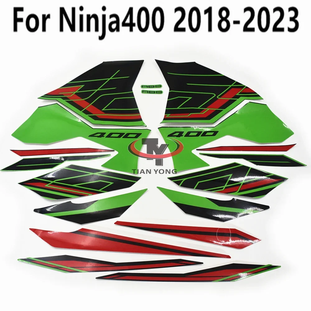 Motorcycle Stickers New Green Black Geometric Design Silkscreen Applique For Ninja400 2018-2023 2023 Bodywork Decal Kit