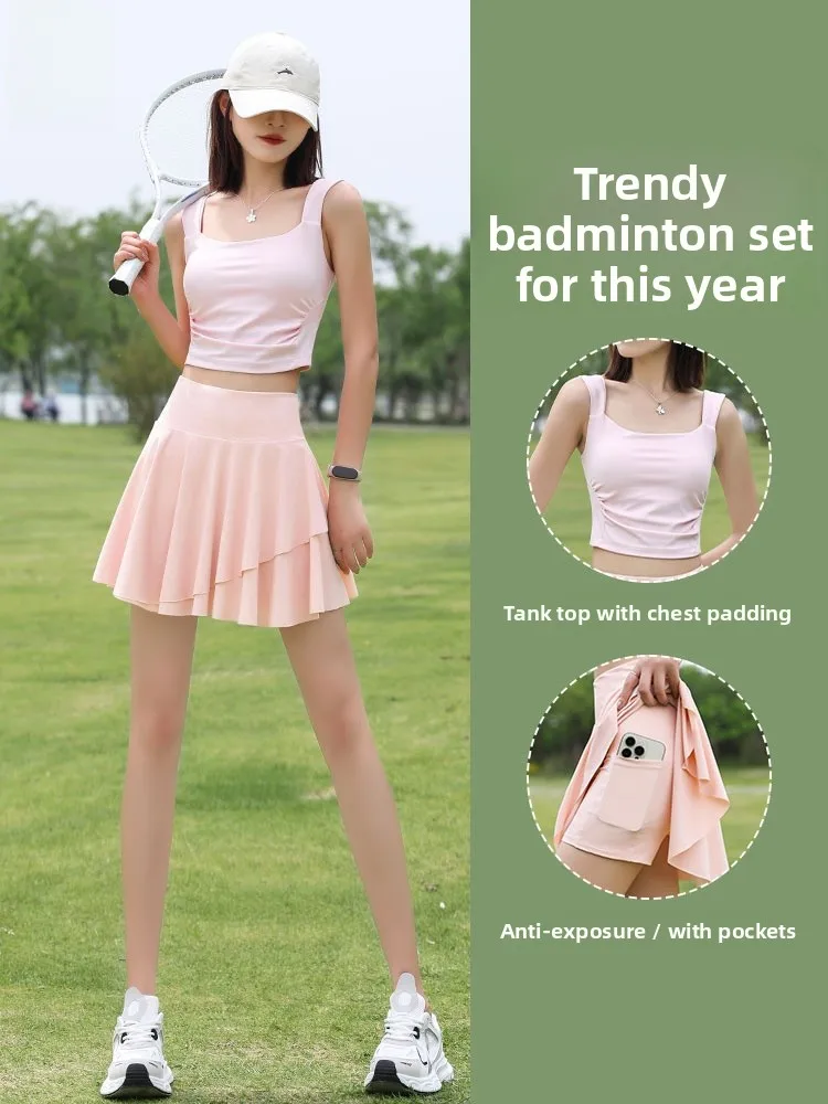 

Женский комплект спортивной одежды для тенниса Qui Dry, топ и юбка для бега, дышащий костюм для йоги, лето 2025, Новое поступление