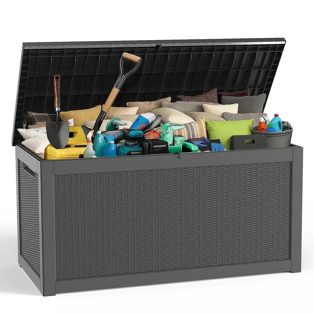 

320 Gallon Large Deck Box,Resin Outdoor Storage Box with Lockable for Patio Furniture, Pool Accessories, Garden Tools Waterproo