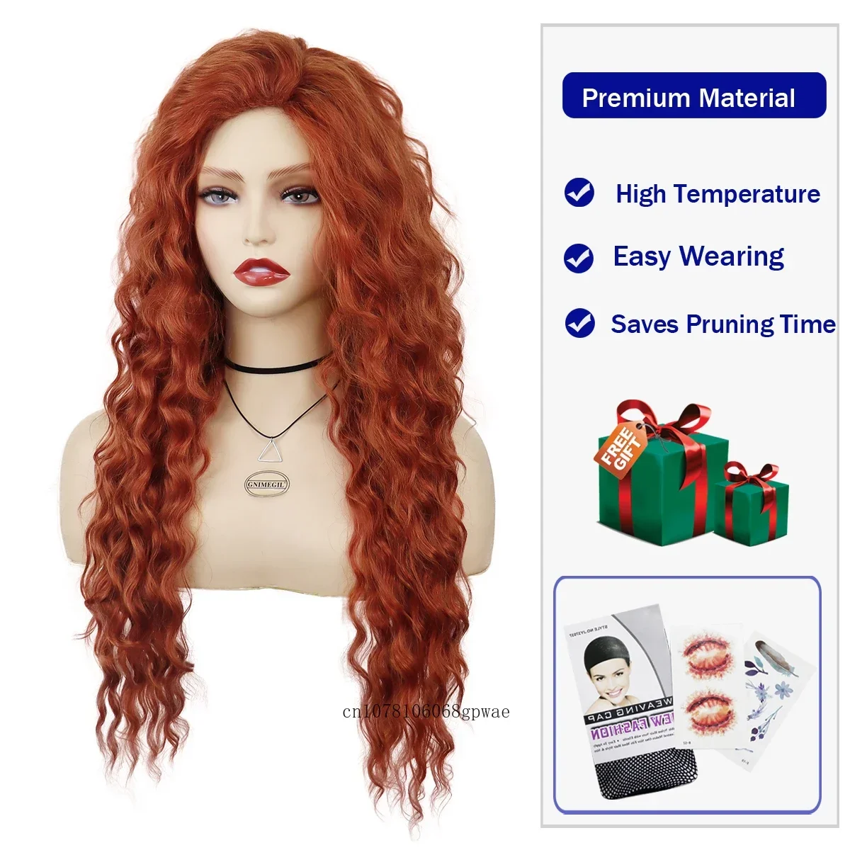 هالوين تأثيري البرتقال شعر مستعار اصطناعي للنساء سيدة طويلة موجة المياه الباروكات زي كرنفال حفلة مقاومة للحرارة المظهر الطبيعي #5