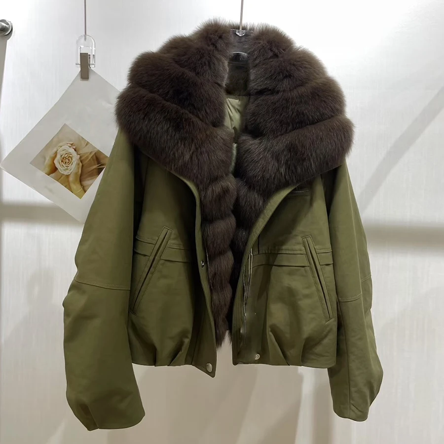 女性の冬のダウンジャケット天然毛皮の襟リアルファーフグジャケット本物のキツネの毛皮のコートファッション毛皮のようなジャケット