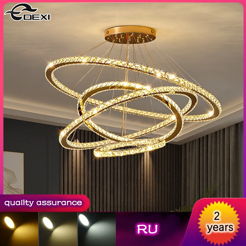 New Nordic Living Room Bedroom Crystal Chandelier Dining Room Corridor Ceiling Light Balcony Lighting Lamp LED Three Color Light