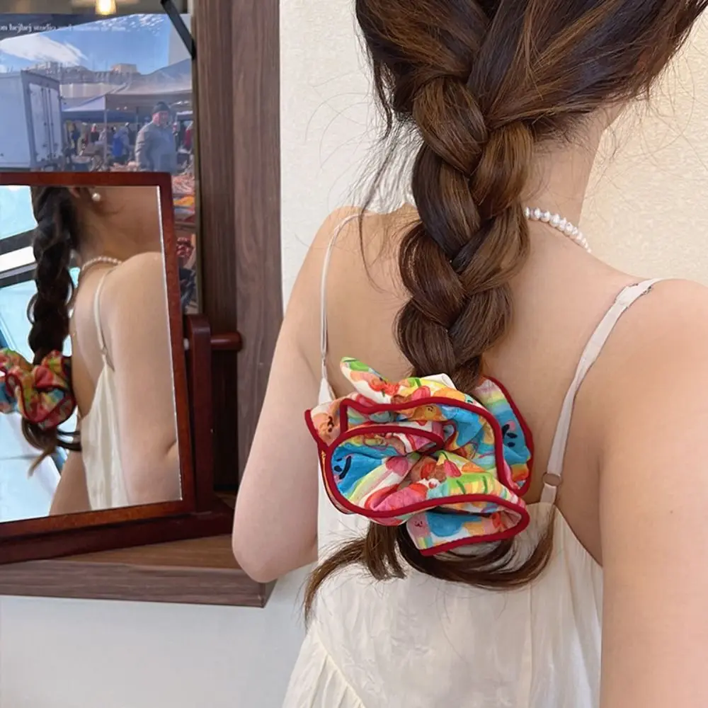 Scrunchies elásticos para mujer, banda para el cabello con flores, soporte para Cola de Caballo Vintage, lazo Floral para el cabello, bandas de goma