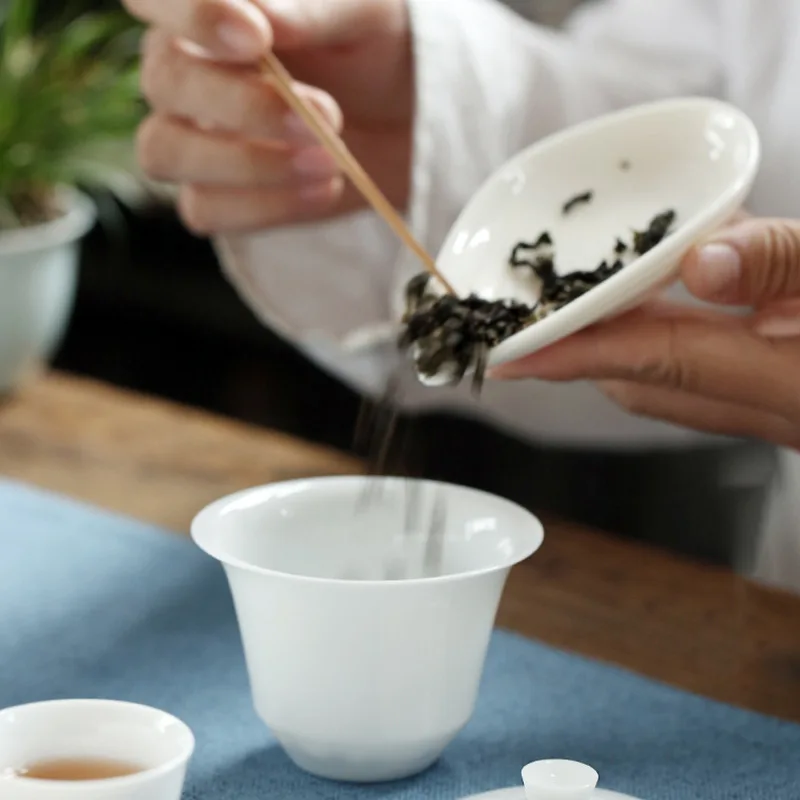 White Jade Porcelain Tea Ceramic Tea Lotus White Kung Fu Tea Set Tea Ceremony Accessories Teaspoon Tea Set