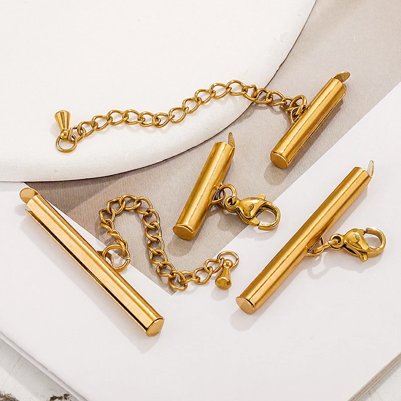 5set/lot Stainless Steel Slide End Clasp With Extending Chain Tube Set For Bracelet Necklace DIY Jewelry Making Accessories