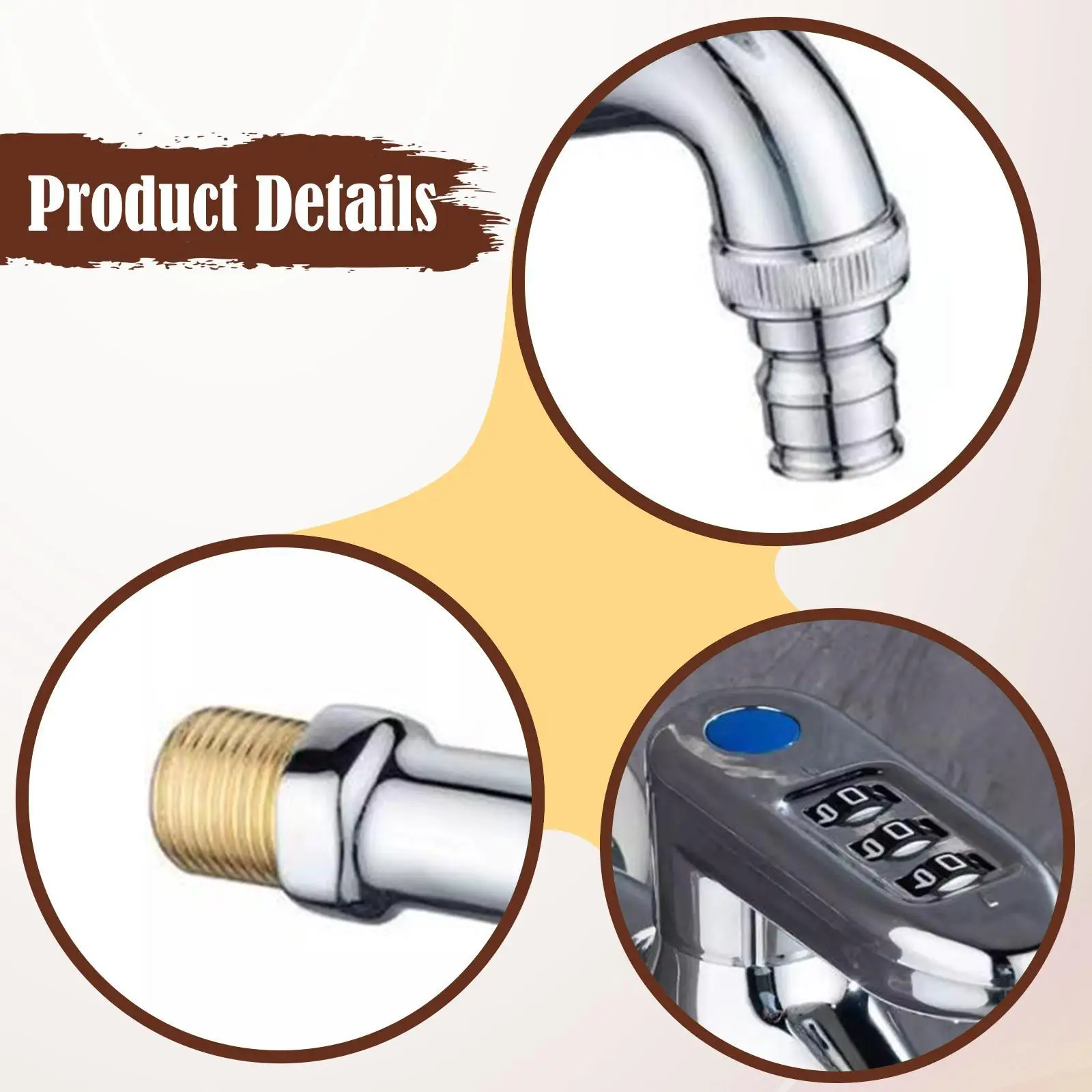 Anti-Theft Sink Faucet with 3 Digital Code Durable Garden Combination Lock Faucet Outside Security Faucet Wash Basin Water Tap