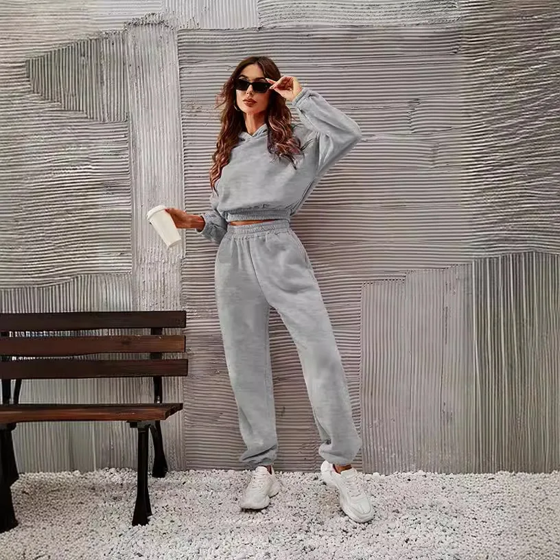 Women's Hoodie Set Long Sve Pure Color Patchwork Long Pants Faionable Casual Wear for Middle-Aged Women Autumn Season