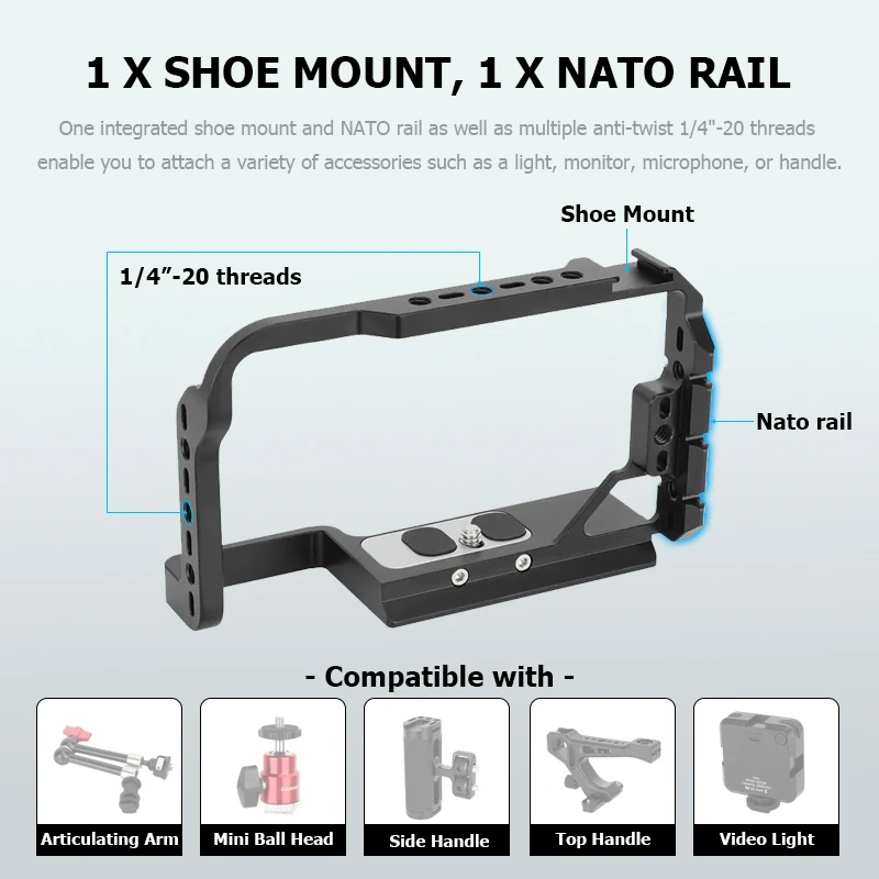 Gaiola de câmera completa CAMVATE para Sony a7C/a7C II/a7CR com gaiola de câmera base tipo Arca integrada