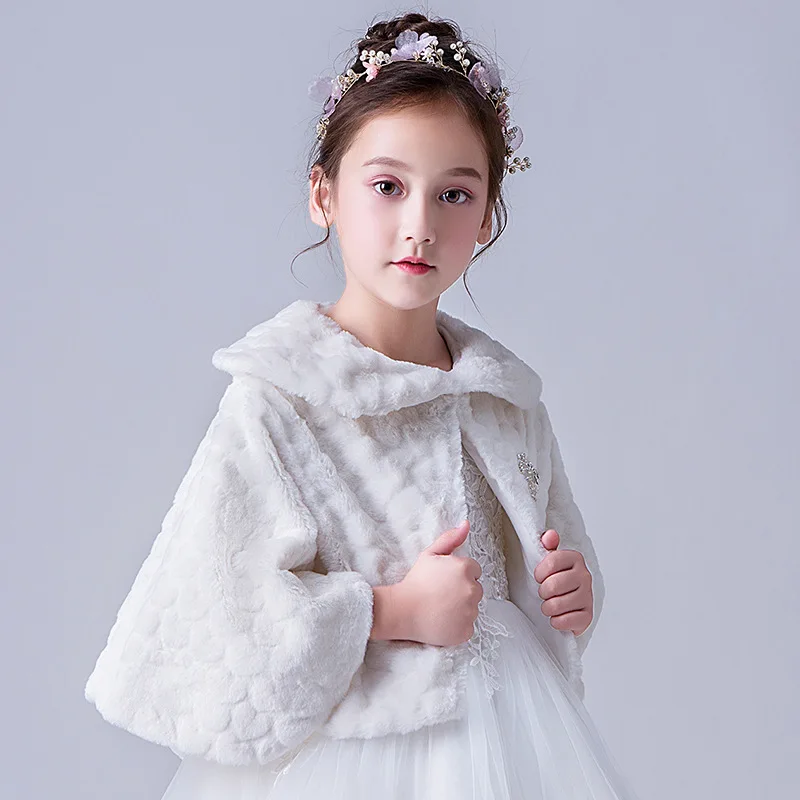 4-14 Years Old Winter Girls Shrug Warm Jacket White Girls Cardigan Sweet Coat Kids Clothes for 4 6 8 10 Years Old RKC185103