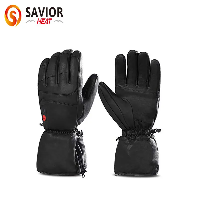 Savior Heat Winter Outdoor Sport Echtes Leder Schaffell Elektrische Heizung Handschuhe Motorrad Handschuhe Wandern Handschuhe Wasserdicht