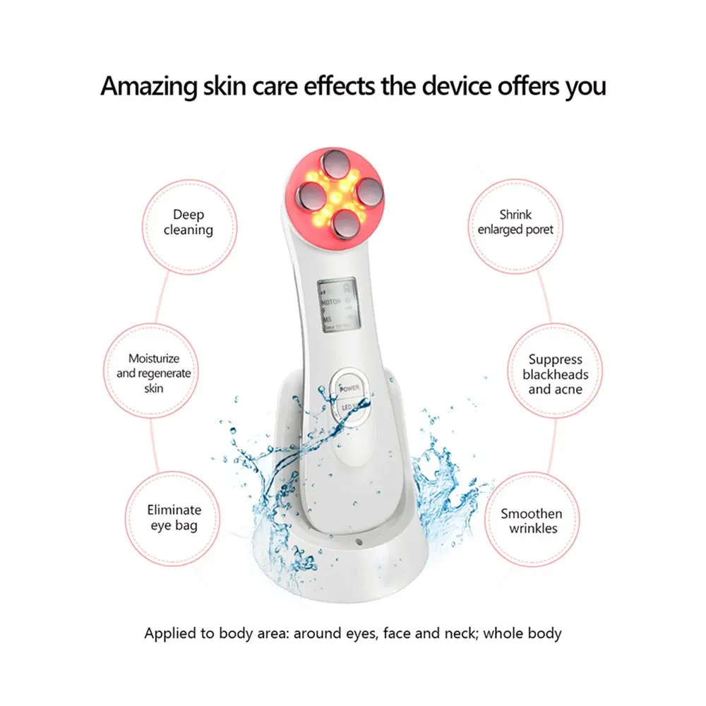 LED تدليك الوجه الوجه الميزوثيرابي 5 في 1 LED الفوتون العلاج جهاز مكافحة الشيخوخة التجاعيد الرؤوس السوداء حب الشباب تقليل أدوات العناية بالبشرة
