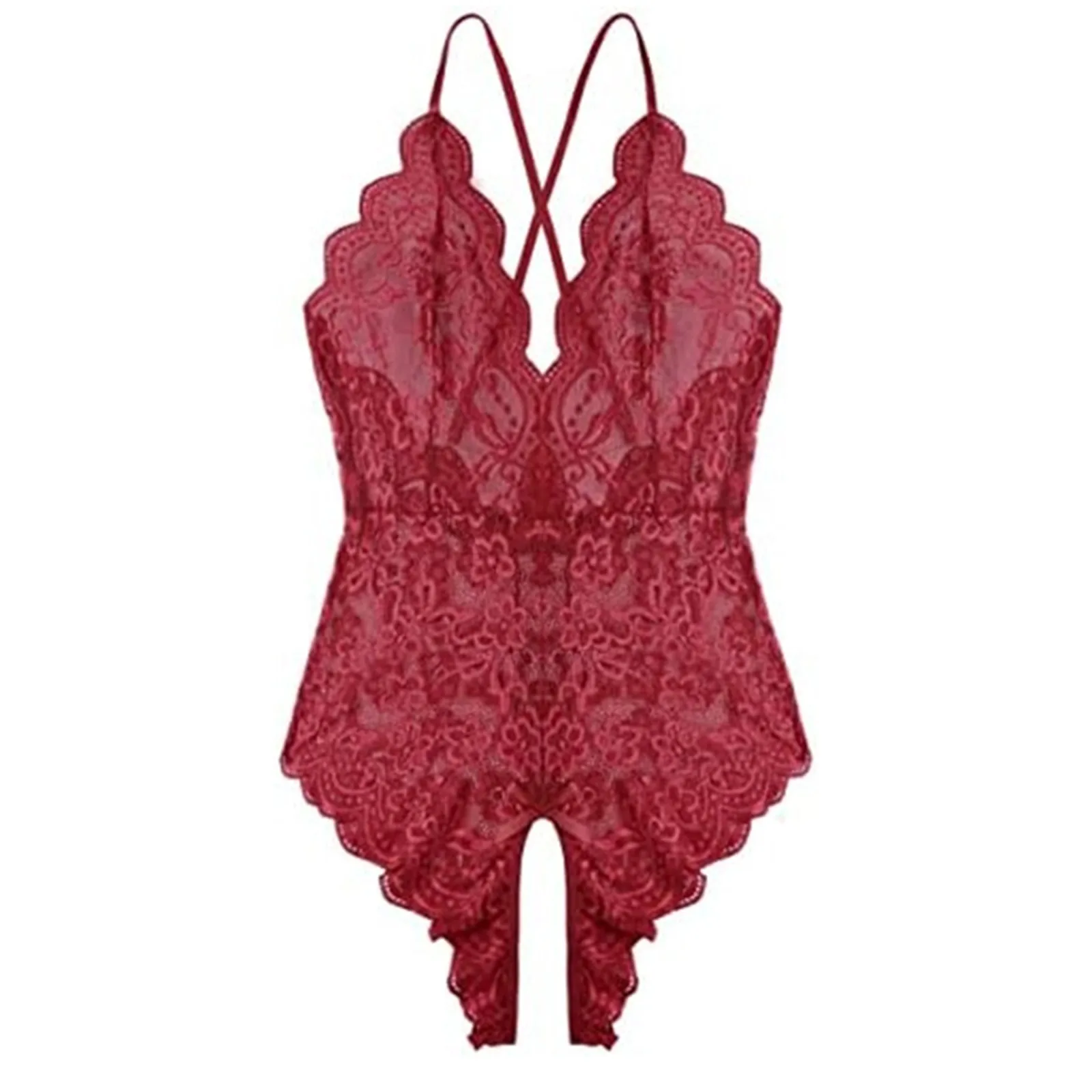 3XL Lace Ultra-Thin Sexy Lingerie Romper For Women Open Crotch Sheer Mesh Jumpsuits Solid Color Deep V-Neck Underwear секс белье