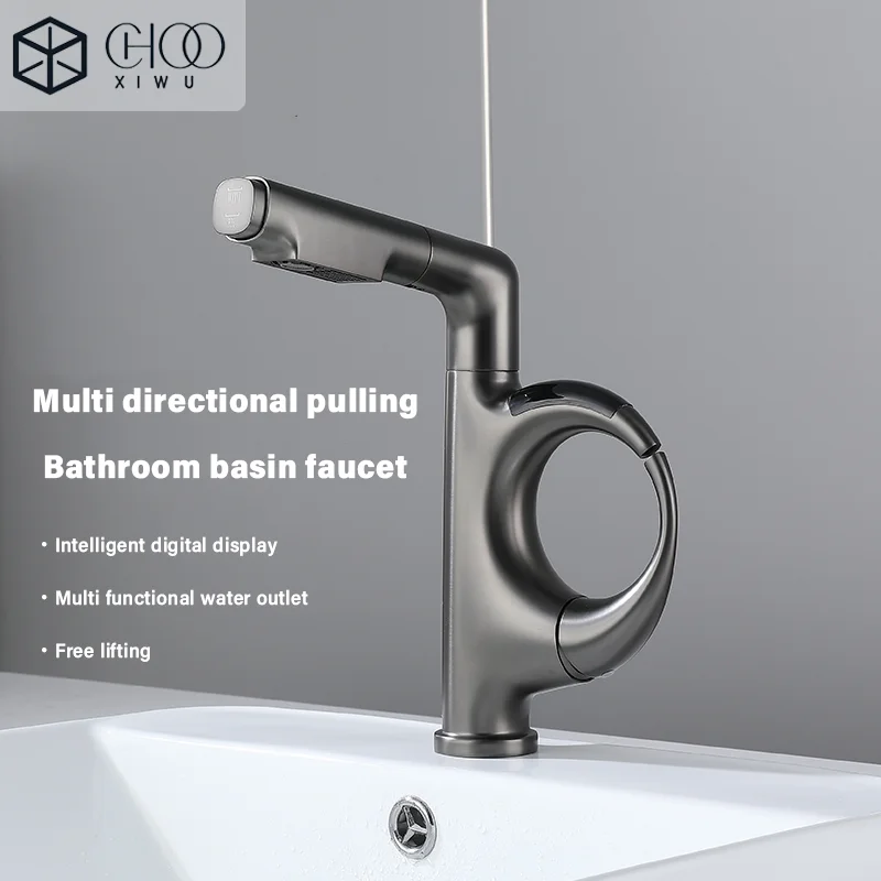

Bathroom Sink Faucet Lift Up Down Stream Sprayer Hot Cold Water Sink Mixer Wash Tap For Bathroom 360° Degree Rotation Tap