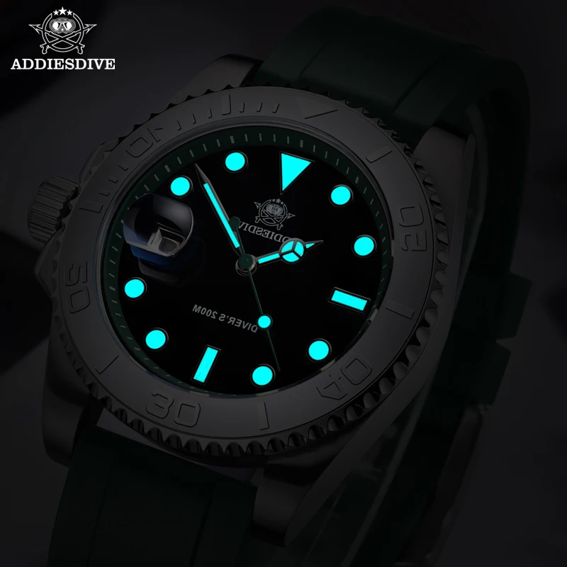 ADDIESDIVE 41mm AD2040 sportowy zegarek dla nurka TPU gumowy pasek niebieski Luminous Reloj Hombre 200m wodoodporne zegarki kwarcowe