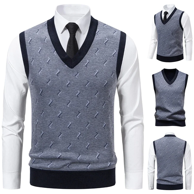 

Мужской вязаный теплый свитер осенью и зимой, жилет с v-образным вырезом, ромбовидная сетка, витой цветок, повседневный модный универсальный топ