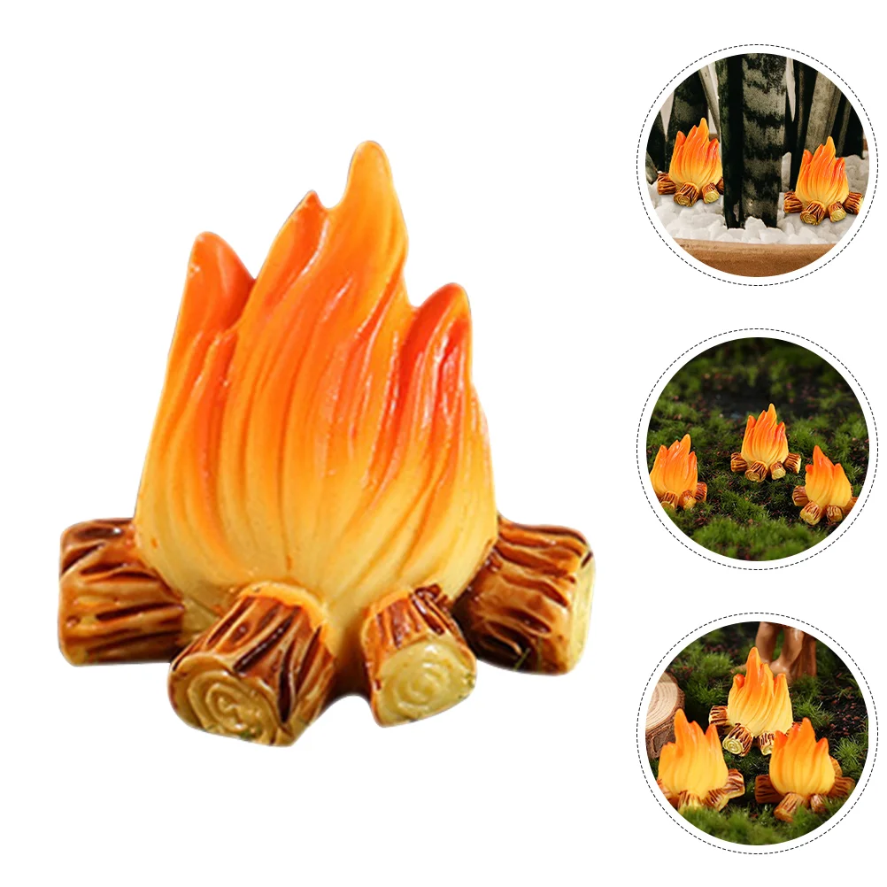 6 Pcs Miniatures Fire Bonfire Ornaments Resin Fake Flame Campfire Pretend Camping Theme Party Supplies