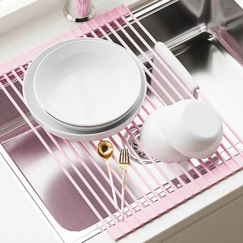 Folding Silicone Drainage Board Non-slip Heat Resistant Sink Drainage Pad Space Saving Utensil Drying Roll-Up Drainage Board
