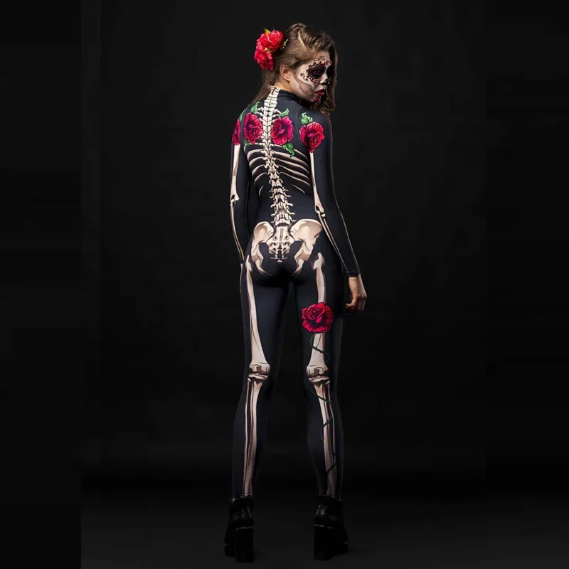 Adult Sexy Women Scary Ghost Costume Rose Skeleton Halloween Sexy Devil  Jumpsuit Kids Baby Girl Carnival Party Day of The Dead