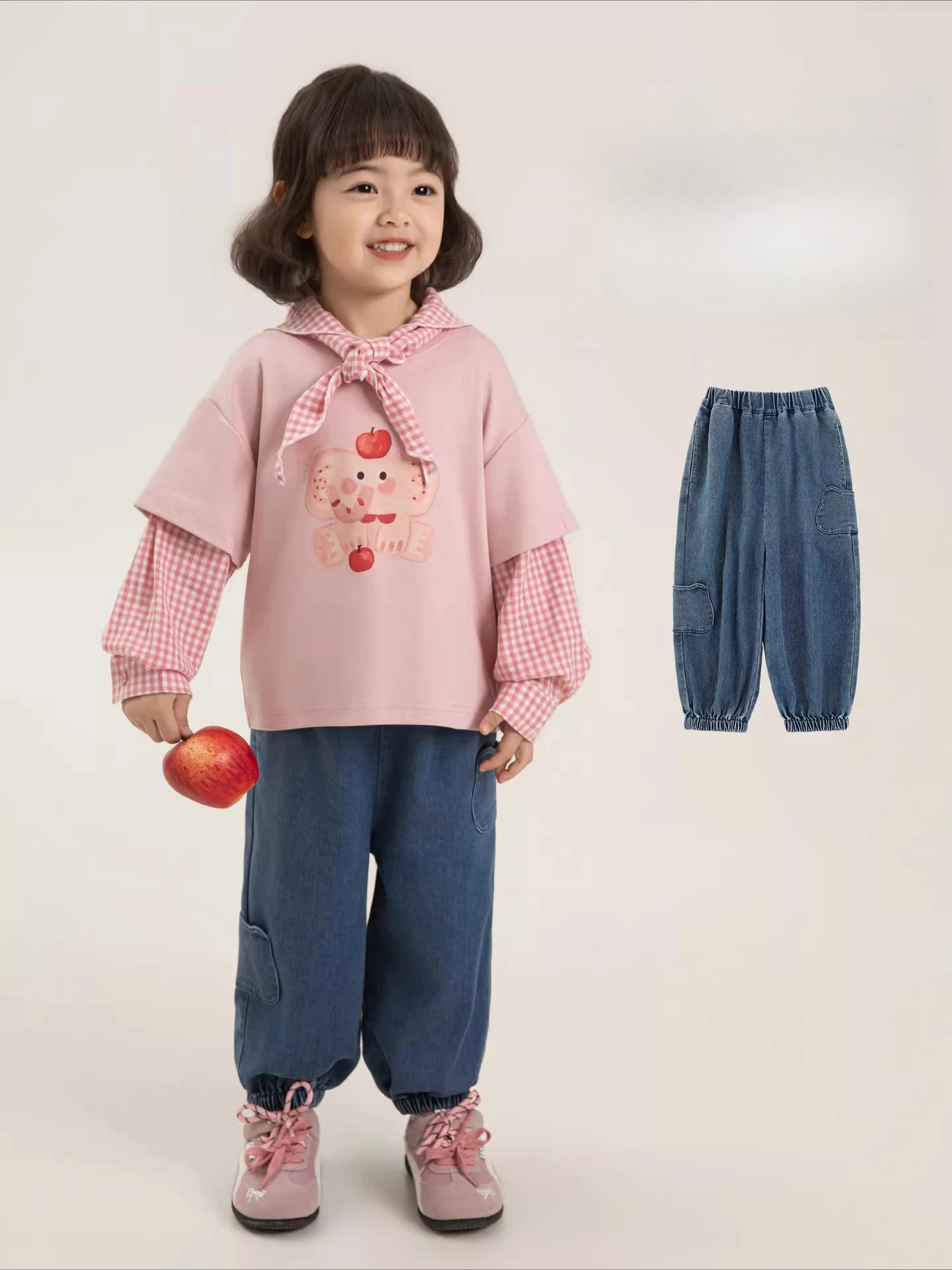 Girls 2026 Spring Autumn New Loose Beam Foot Jeans Kids Fashion All-match Carrot Pants For 3-10Y Girls