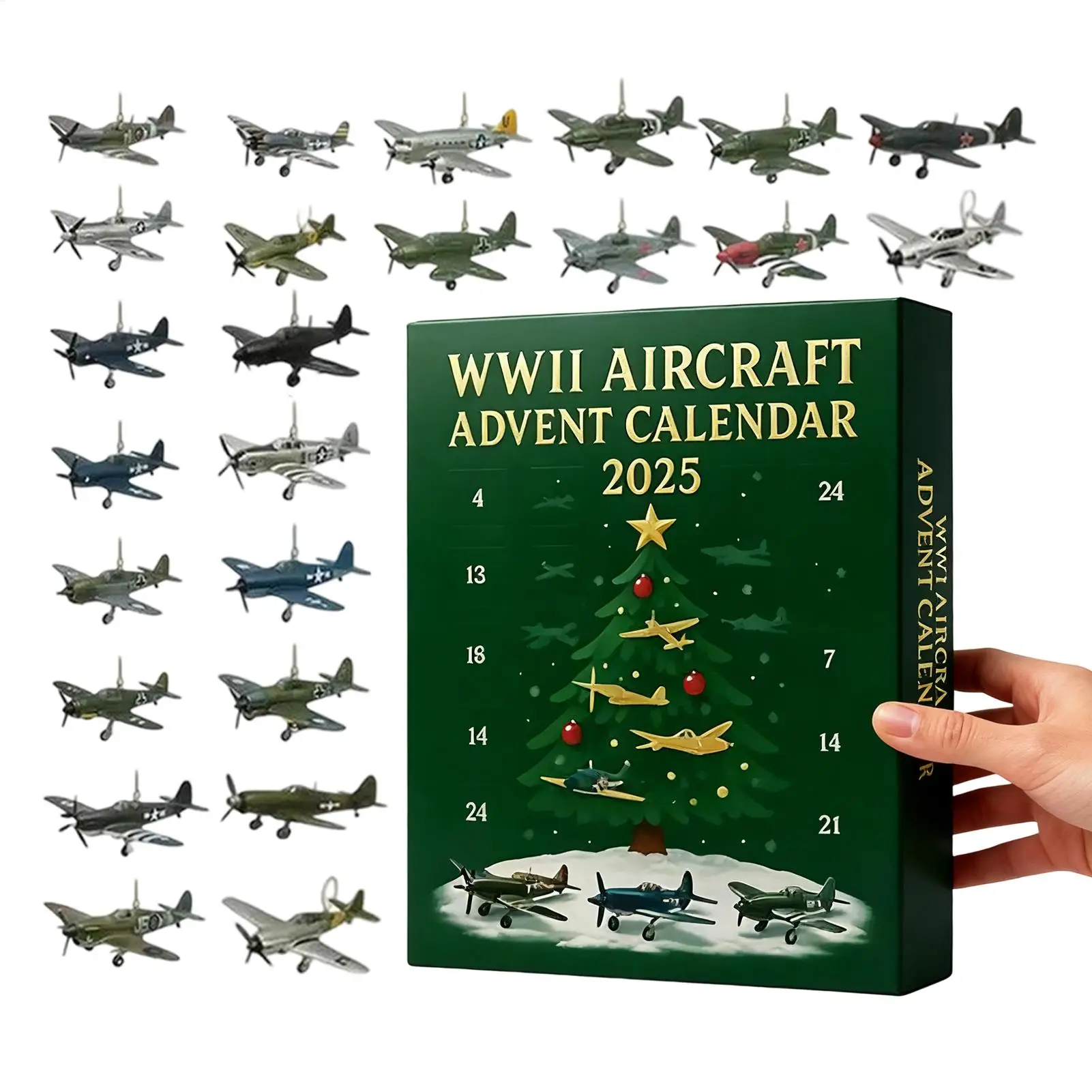 

Календарь самолета Адвент 24-дневный рождественский календарь обратного отсчета с 24 подвеской в виде самолета Warbirds, декоративный шарм для мальчиков, подарок