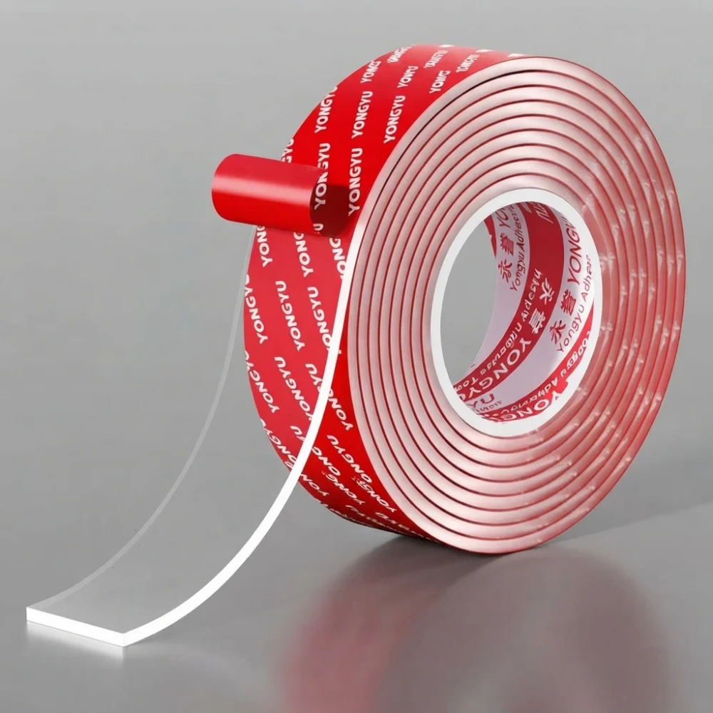 Nano Acrylic Double Sided Tape Clear Red Liner High Tack Adhesive Tape for Car Interior Home Office DIY Mounting