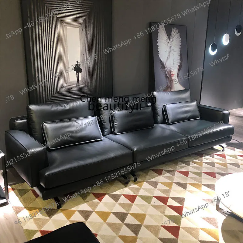Leather Sofa Italian First Layer Napa Cowhide down Soft Bag Solid Wood Combination Straight Row