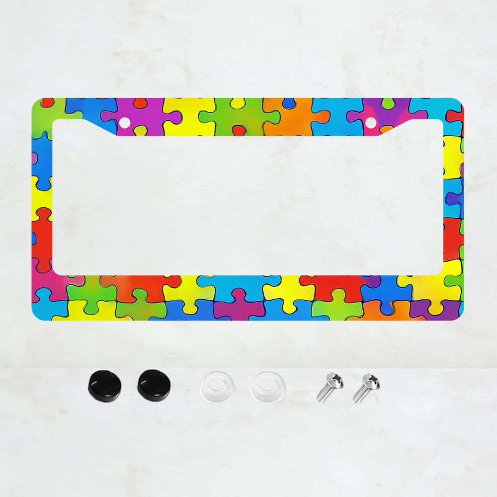 

1 шт. рамка для номерного знака с 2 отверстиями, алюминиевая, 6x12 дюймов, с винтами, дизайн «Радужная головоломка», стандартный размер для США, Канады, Мексики