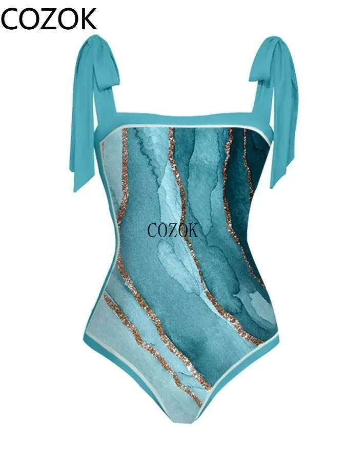 Conjunto de Bikini con estampado Floral para mujer, traje de baño Bandage con tirantes y volantes, Bikini Push-Up brasileño con, novedad de 2023