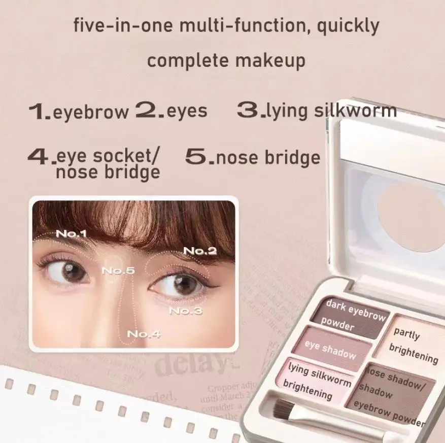 Judydoll All-in-one Multi 5 Color Palette Eyeshadow Blush Highlighter Trimming Brow Eye Portable Natural Makeup Cosmetics