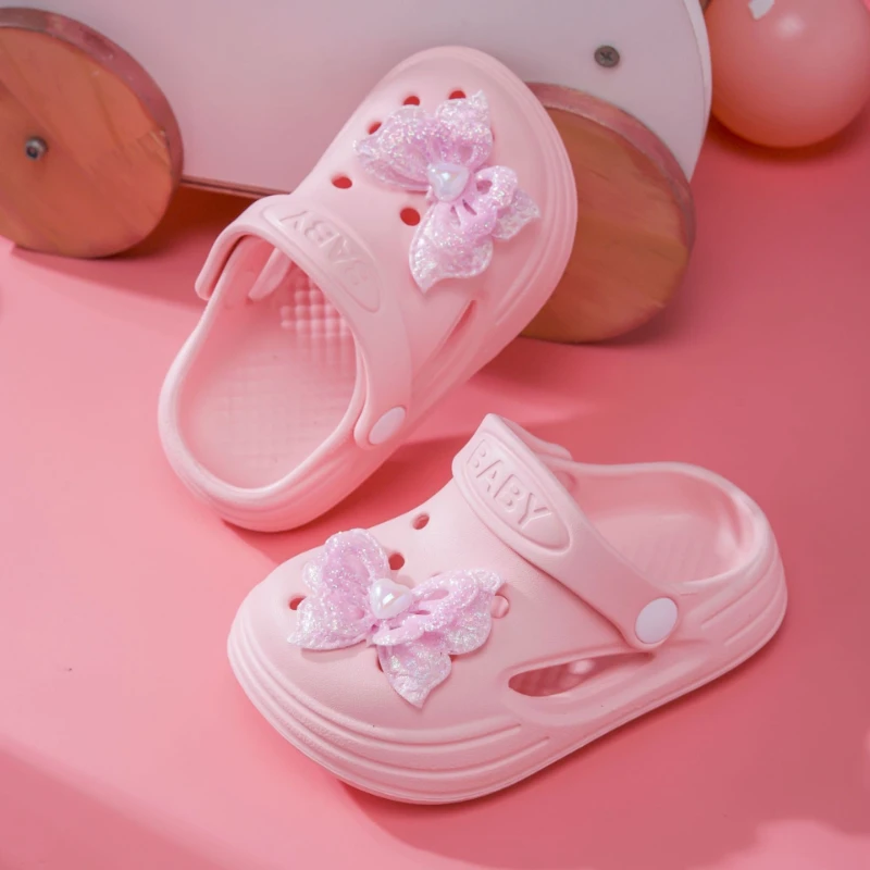 Fashion Girls' Shoes 2026 Summer New Kids Sandals Cute Versatile Girls' Bow Slippers Comfort Non Slip Child Flat Beach Shoes