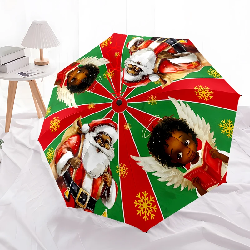 Christmas Design Folding Umbrella - Fashionable Auto-Open Design 8 Iron Ribs Plastic Handle Foldable Sunshade，Perfect Gifts