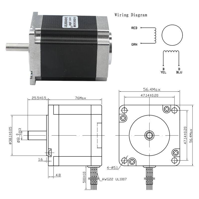 Hot Nema23 23Hs7628 4 Lead 57 Stepper Motor 76mm Shaft 6.35/8mm Tb6600 4A Driver For 3D Printer Cnc Engraving Milling Machine