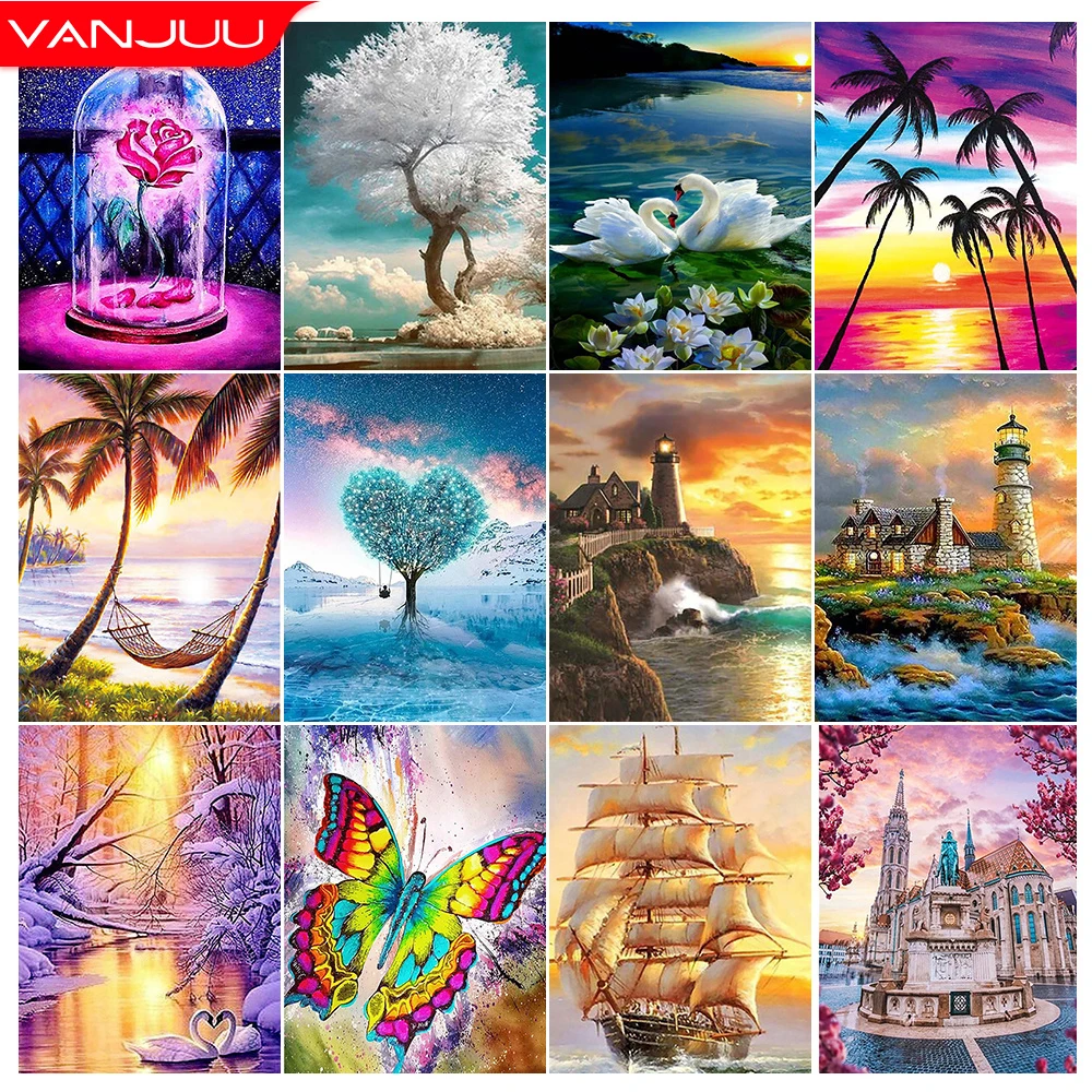 

Landscape Diamond Painting 5D DIY Picture of Rhinestones Moon Sunset Trees Diamond Embroidery Home Decoration Cross Stitch Kit