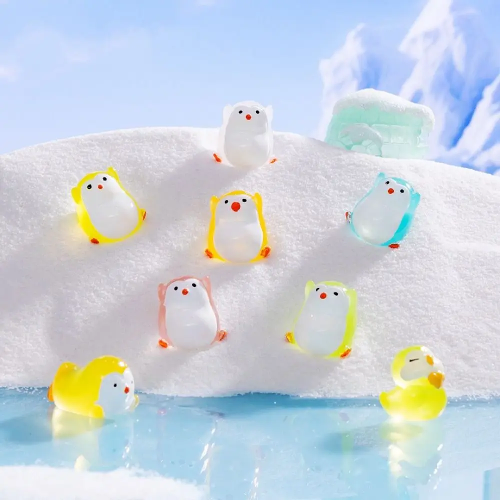 Bonito diy casa de boneca luminosa pinguim fada jardinagem mini pinguim ornamentos presente estatuetas em miniatura