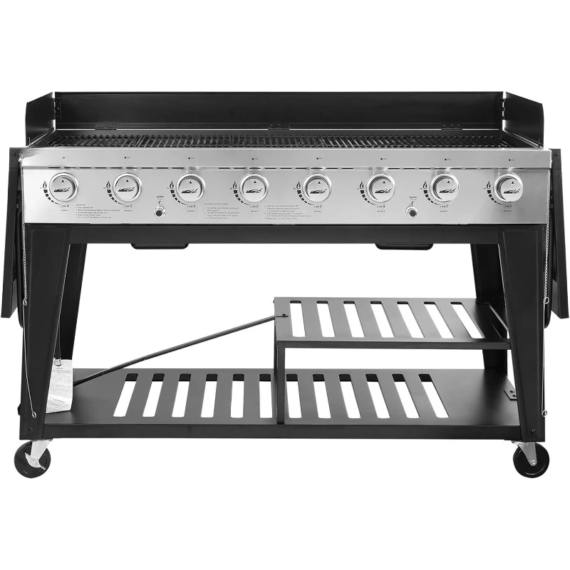 Event 8-Burner BBQ Propane Gas Grill with Cover, Picnic or Camping Outdoor