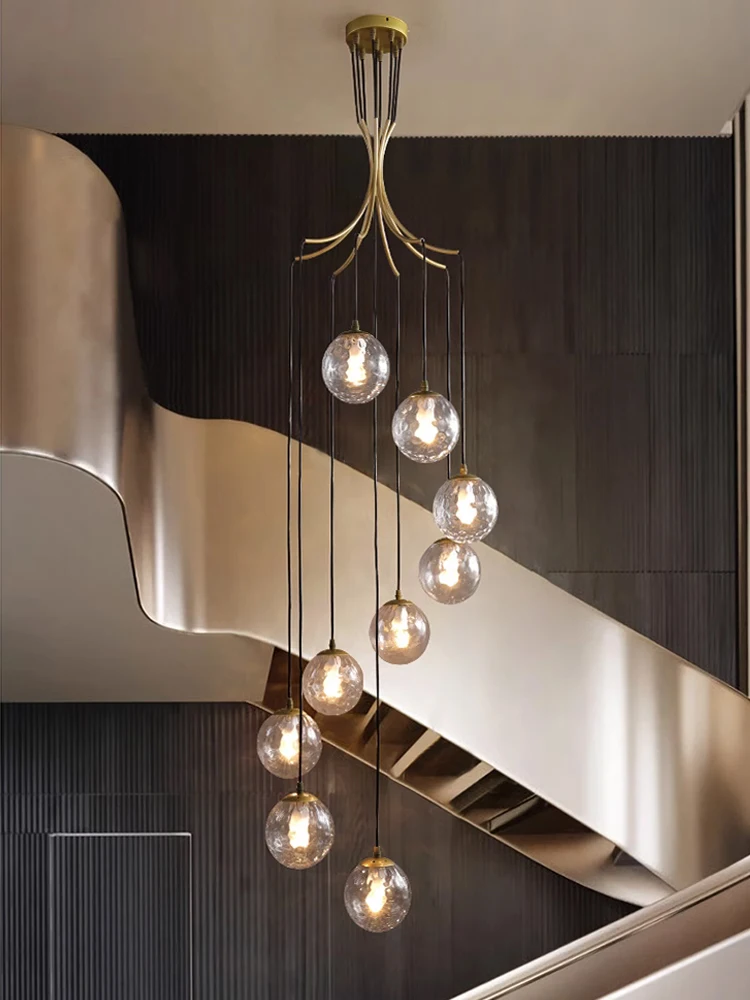 

Staircase Chandelier Magic Bean Lamp French Restaurant Duplex Villa Apartment Staircase Hollow Rotating LOFT Long Chandelier