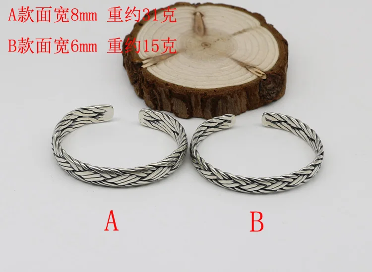 Silver bracelet male S925 sterling silver jewelry female couple handmade Fried Dough Twists Thai silver bracelet opening vintage