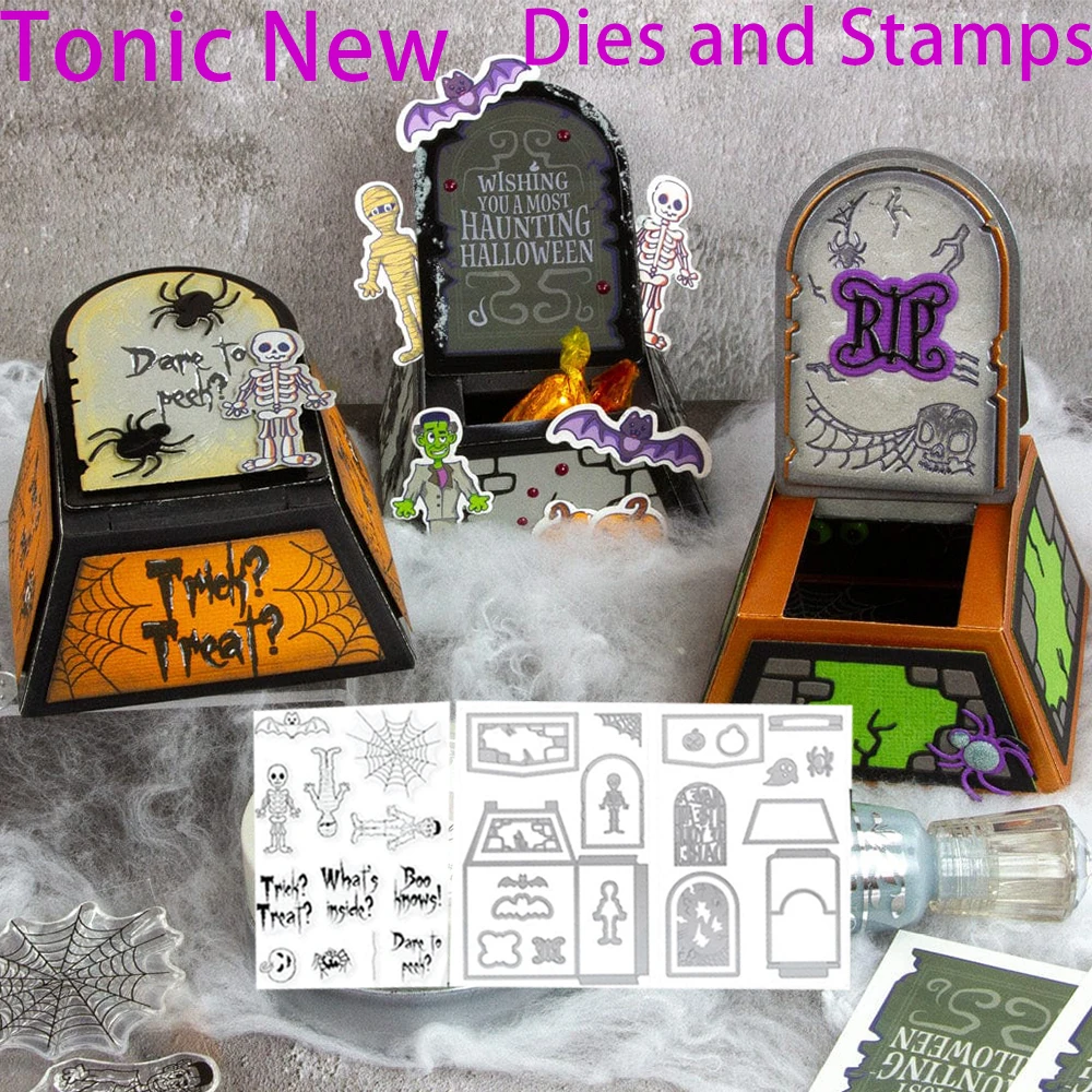 

2025 September New Tonic Halloween Release Spooky Sweet Gift Bag Metal Cutting Dies Stencils DIY Scrapbooking Ghost Stamp Dies