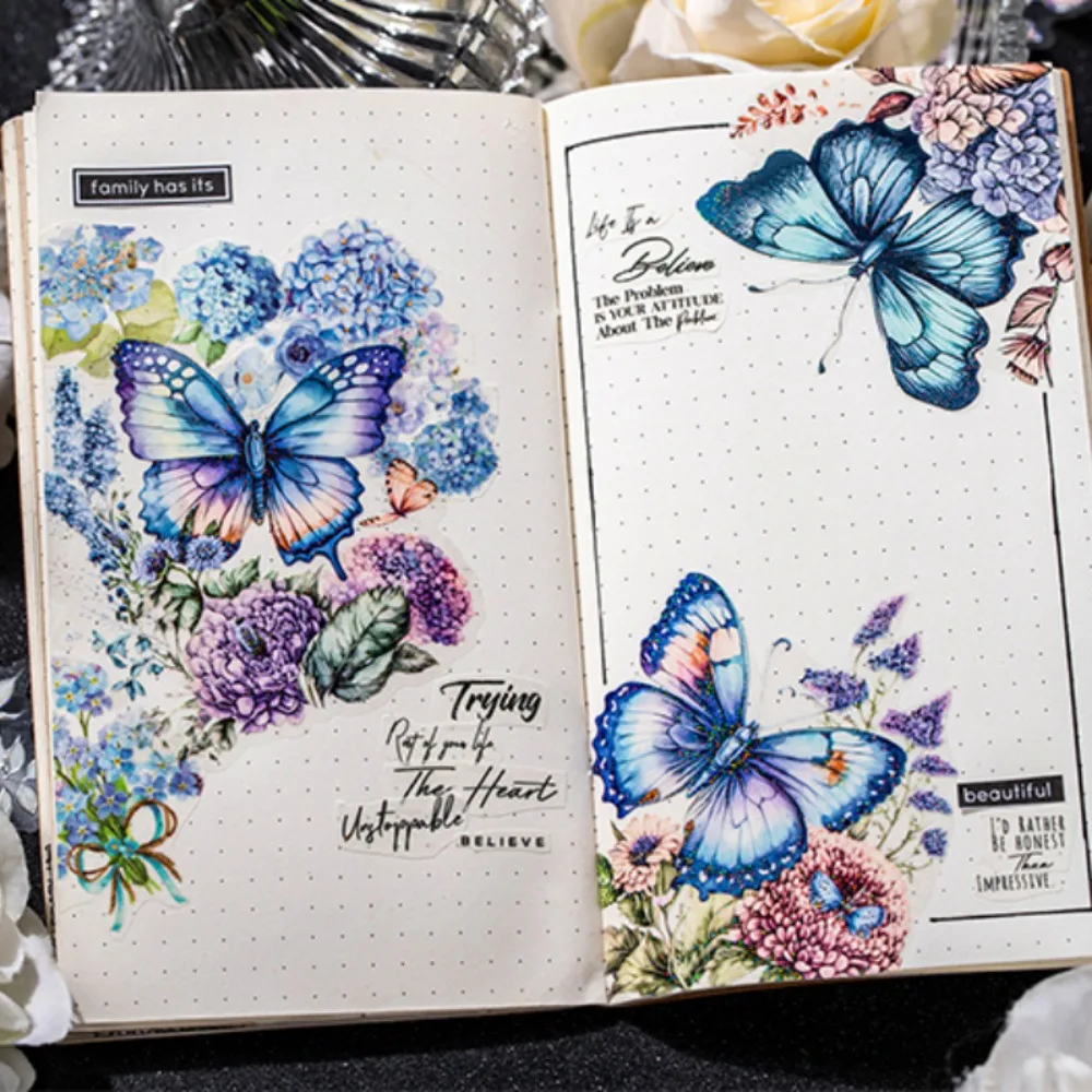 Mr. Paper Vintage Butterfly Theme Sticker Pack Creative Beautiful Flowers Hand Account Material Sticker Stationery 6 Style