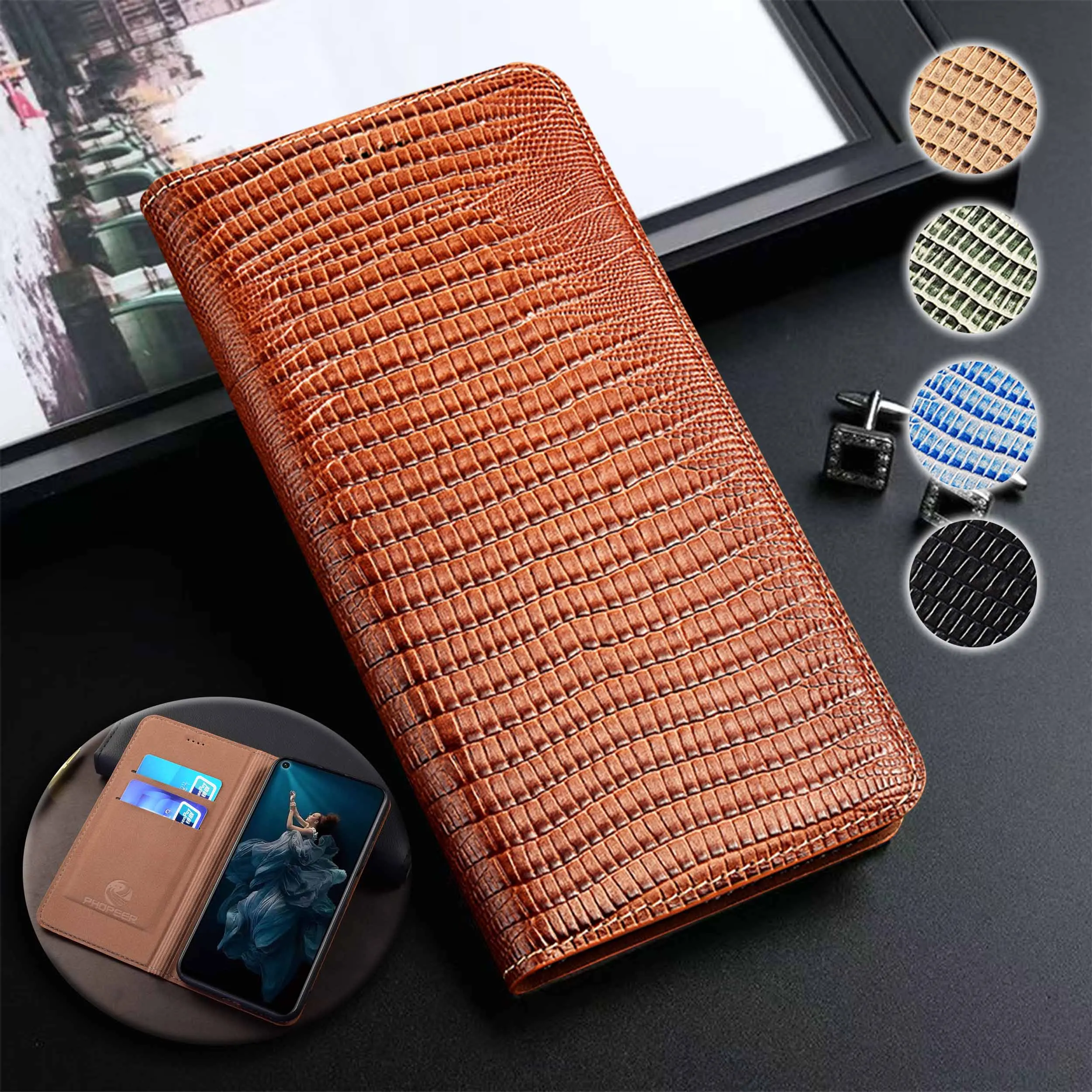 

For Samsung A01 A02(S) A03 A04(S)(E) A05(S) A06 A07 4G Core Retro Lizard Pattern Genuine Leather Wallet Flip Phone Case Cowhide